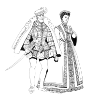 A coloring page of renaissance clothing